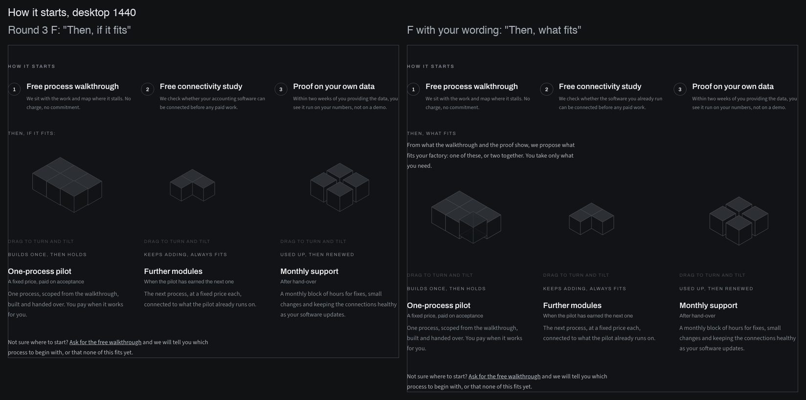 How it starts: round 3 (left) and your wording (right), desktop